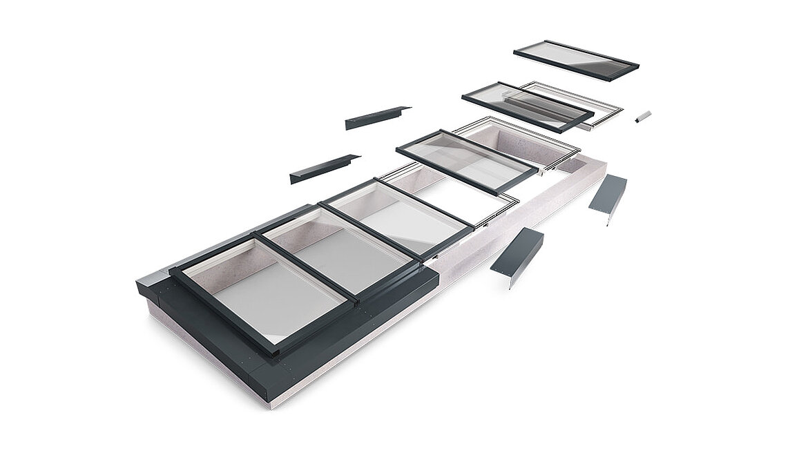 LAMILUX Modular Glass Skylight A moduláris rendszer felépítése