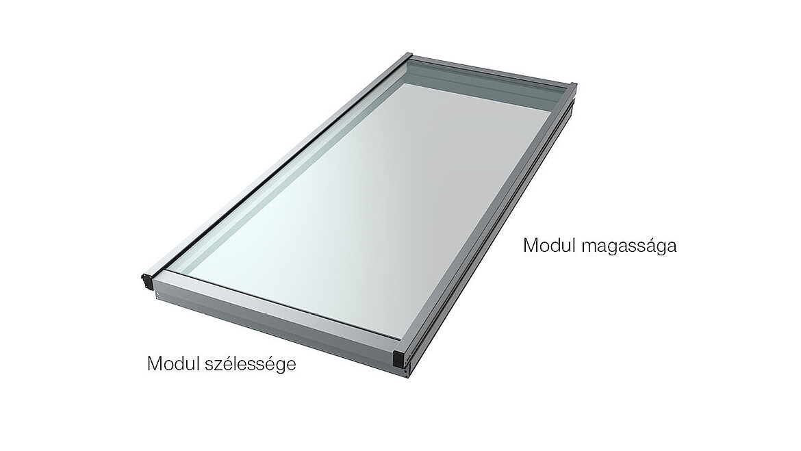 LAMILUX Modular Glass Skylight a modul szélességének és magasságának ábrázolása
